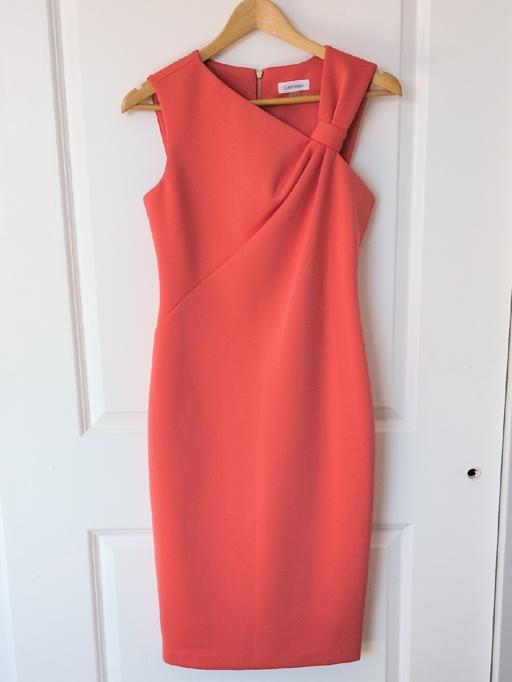 Calvin Klein Coral One-Shoulder Sheath Dress with Asymmetric Strap